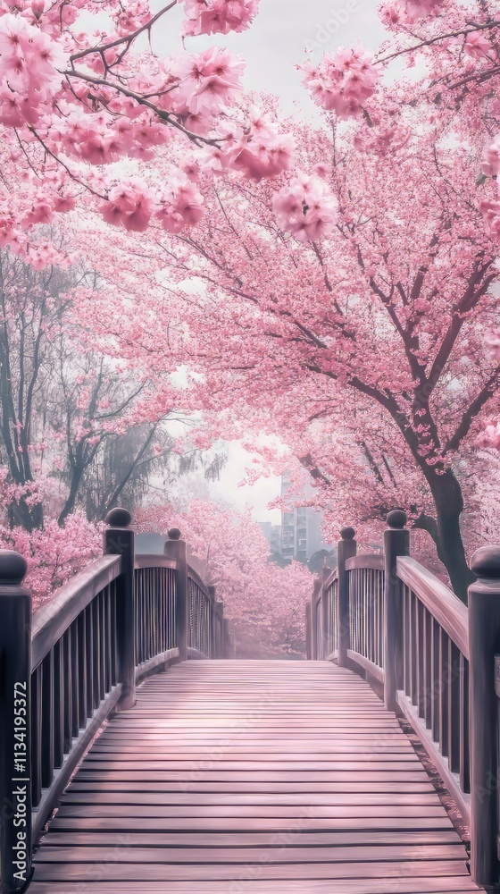 Beautiful view of wooden bridge in park with cherry trees, anime background. anime wallpaper. Ultra realistic. Photorealistic Beautiful view of wooden bridge in park with cherry trees, anime background. anime wallpaper. Ultra realistic. Photorealistic