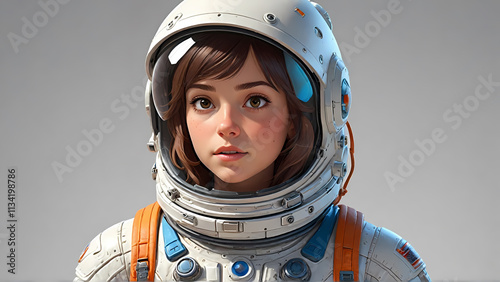 Close up of an Astronaut character in 3d style polygon cartoon style with detailed space suit against clean isolated grey background