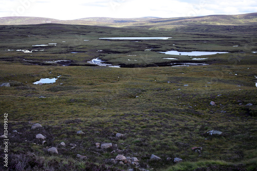 Bilde på lerret Trail between Broad Cairn summit, Loch Muick and Spittal of Glenmuick in the bac