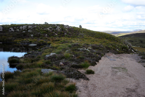 Bilde på lerret Trail between Broad Cairn summit, Loch Muick and Spittal of Glenmuick in the bac