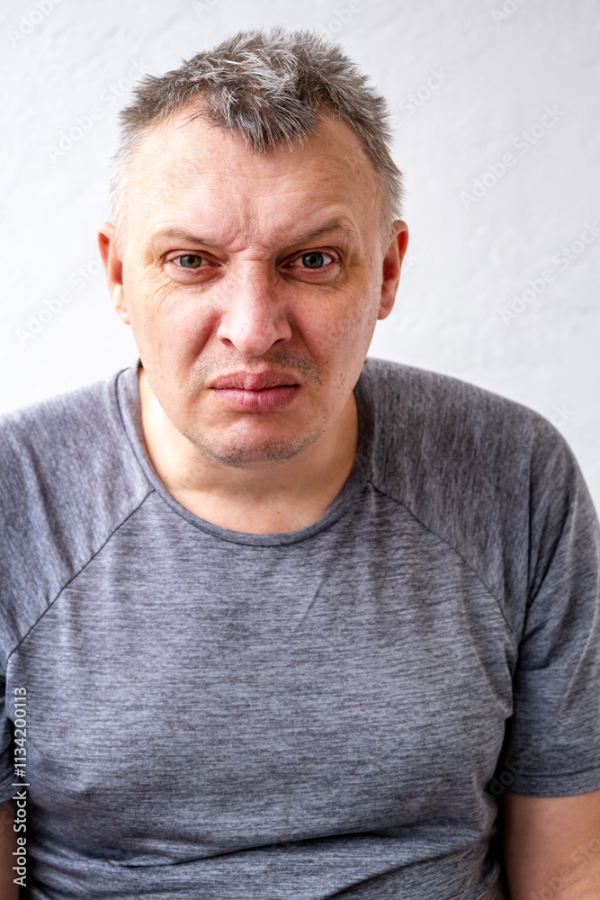 Fototapeta premium distorted face of sad and grieved very upset person, dissatisfied with his hard fate