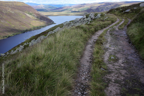 Bilde på lerret Trail between Broad Cairn summit, Loch Muick and Spittal of Glenmuick in the bac