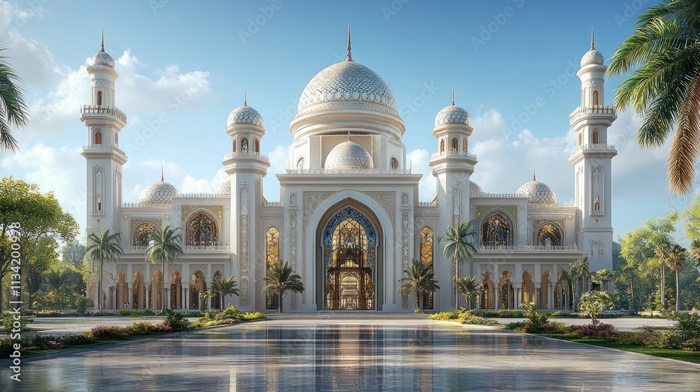 Fototapeta premium Magnificent Modern Mosque Architecture: A Serene Oasis of Faith