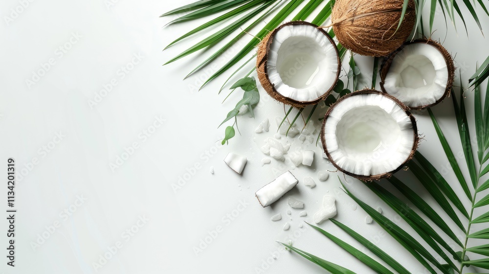 Composition with coconut oil on white background, realistic photo , high resolution Composition with coconut oil on white background, realistic photo , high resolution
