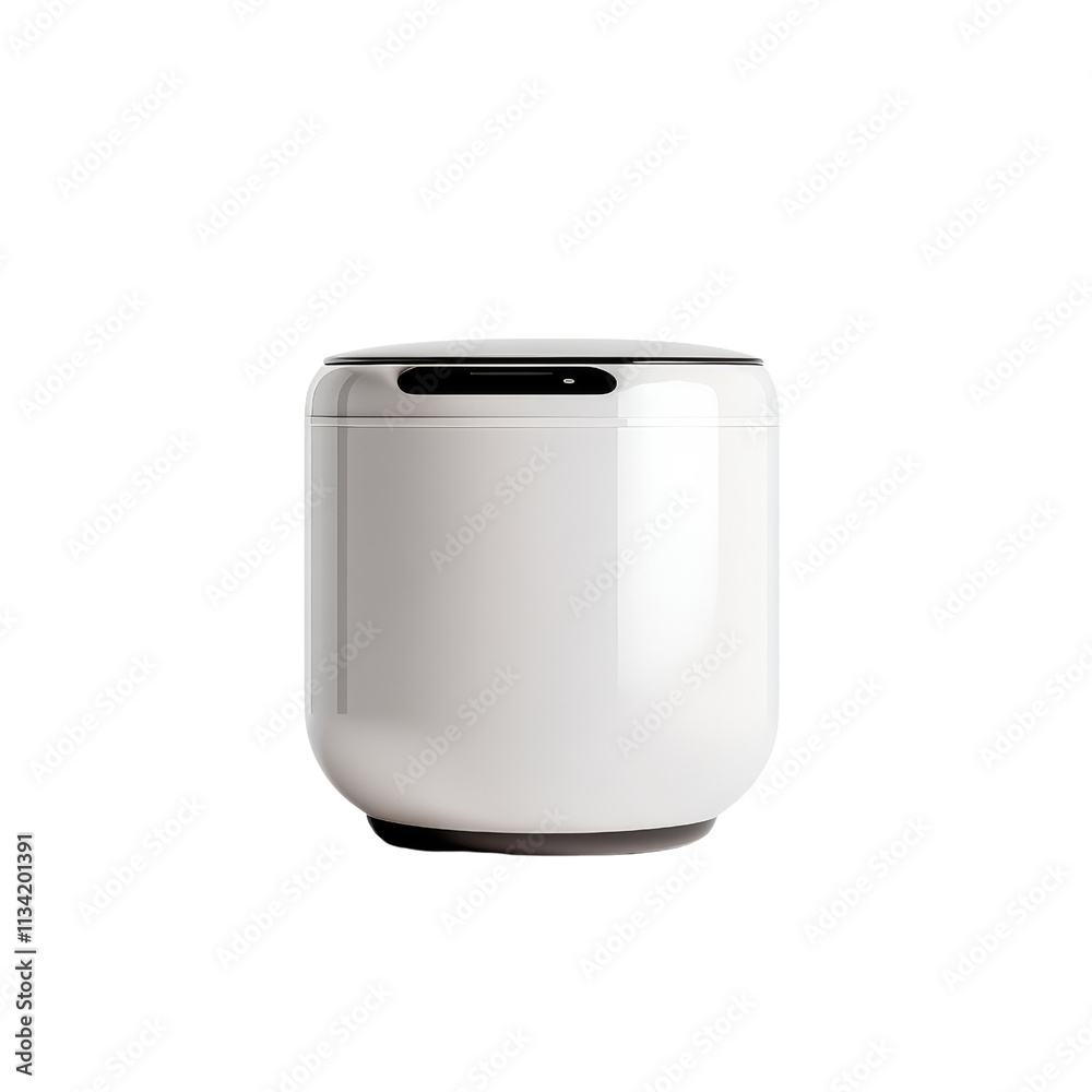 A sleek, modern white trash can with a smooth surface and a curved design, featuring an opening at the top for waste disposal. A sleek, modern white trash can with a smooth surface and a curved design, featuring an opening at the top for waste disposal.