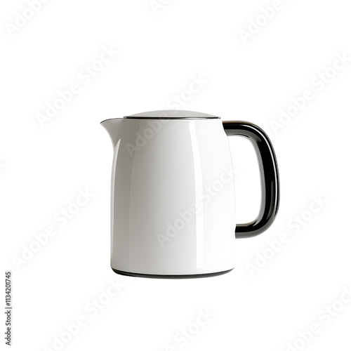 A sleek, white ceramic jug with a clear handle, designed for serving liquids.