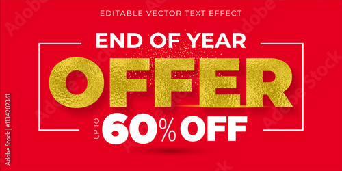 End of Year offers 60% off, sale, deals, discount Logo unit on Red background. Christmas, Xmas, winter season, Ecommerce Advertising, banner, Promo flyer Design.