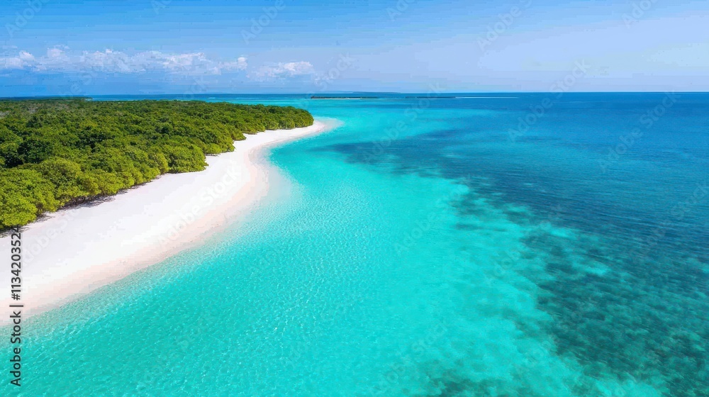 Obraz premium Aerial view of a pristine turquoise beach tropical paradise drone photography serene environment vivid concept