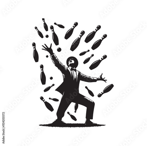 man juggling pins silhouette vector illustration