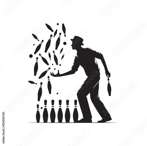 man juggling pins silhouette vector illustration