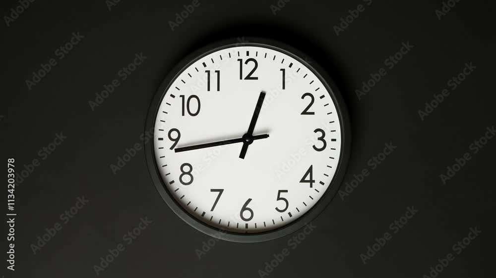 Timelapse of black and white classic wall clock. Analog wall clock. Start time 12.45. Clock running fast. Time passing 60 minutes. Timelapse. Time concept. Close-up in 4K, UHD Timelapse of black and white classic wall clock. Analog wall clock. Start time 12.45. Clock running fast. Time passing 60 minutes. Timelapse. Time concept. Close-up in 4K, UHD