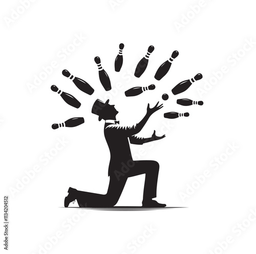man juggling pins silhouette vector illustration