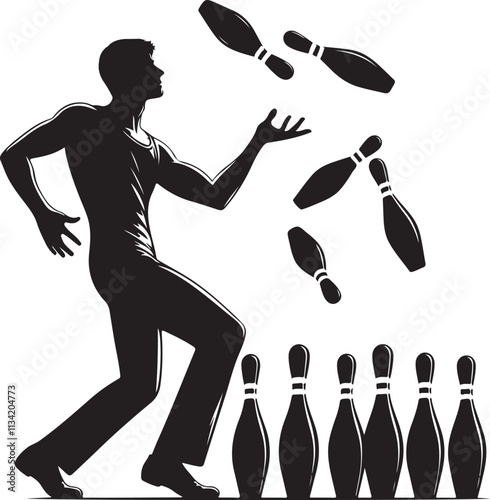 man juggling pins silhouette vector illustration