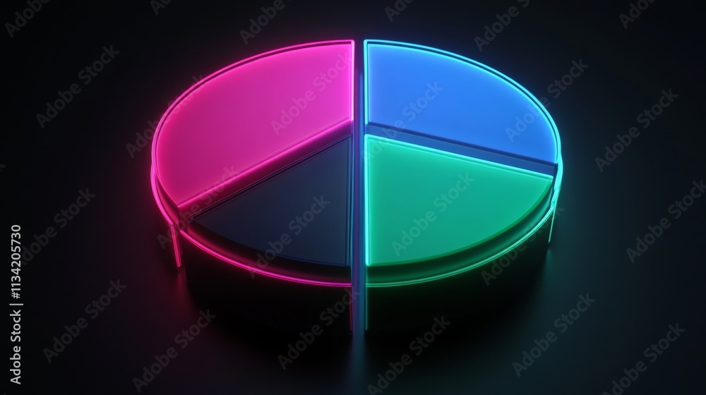 Fototapeta premium Neon Pie Chart in Dark Background with Vibrant Color Segments