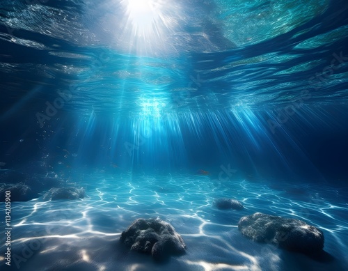 Serene Underwater Scene with Sunlight Streaming Through Clear Ocean Water