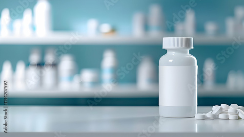 Blurred background of a pharmacy store. Pharmacist and medicine concept.  photo