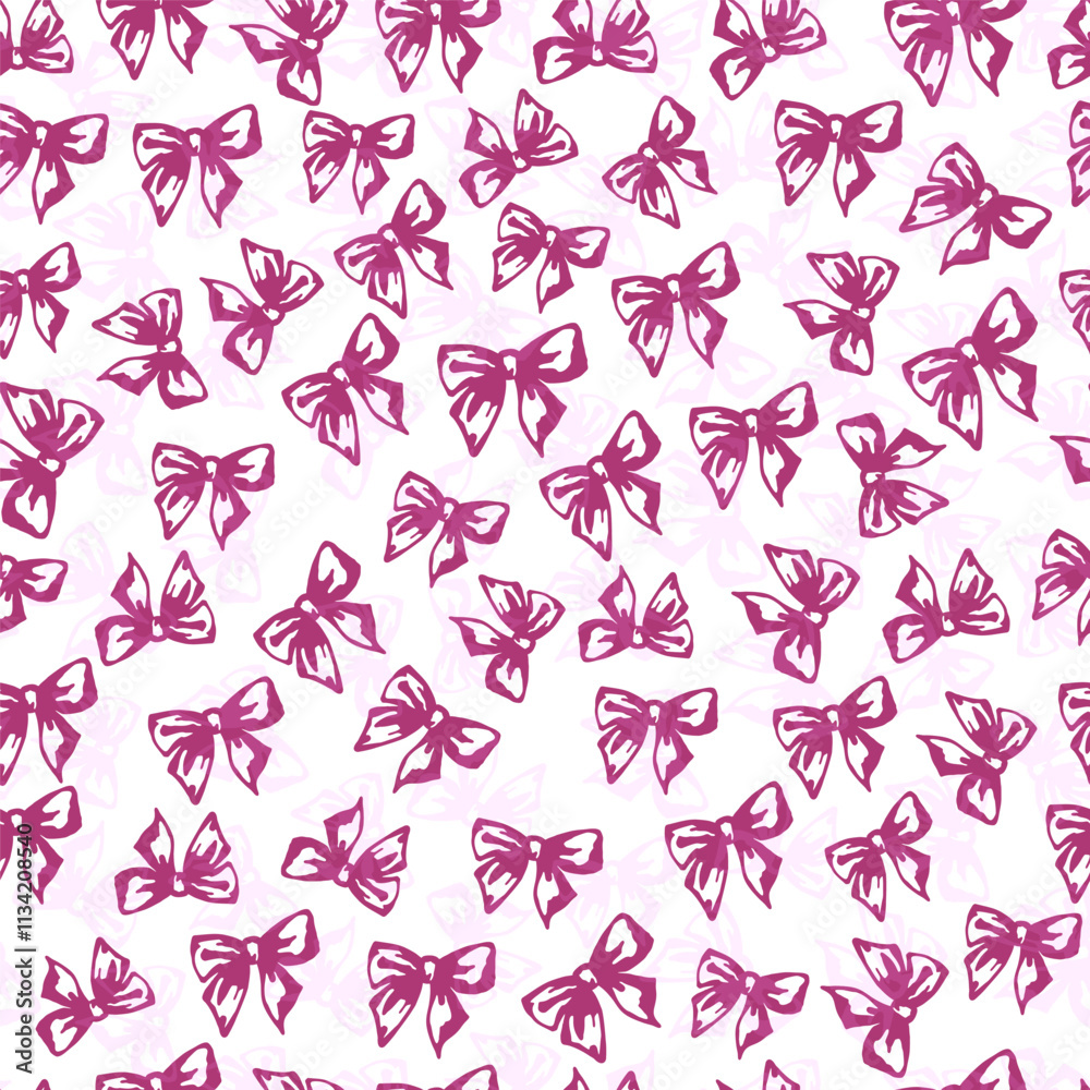 Bow seamless pattern of Coquette bows Vector Illustration Hand drawn silhouette ribbon print background. Bow seamless pattern of Coquette bows Vector Illustration Hand drawn silhouette ribbon print background.