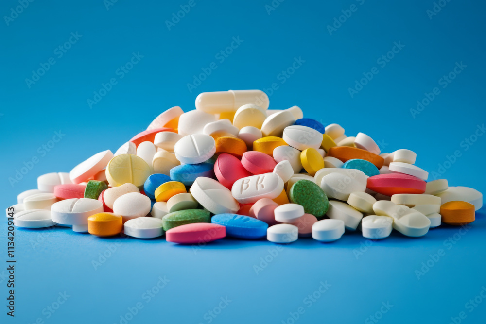 vibrant pile of assorted pills and tablets in various colors and shapes, showcasing diversity of medication. This captures essence of modern medicine and health vibrant pile of assorted pills and tablets in various colors and shapes, showcasing diversity of medication. This captures essence of modern medicine and health