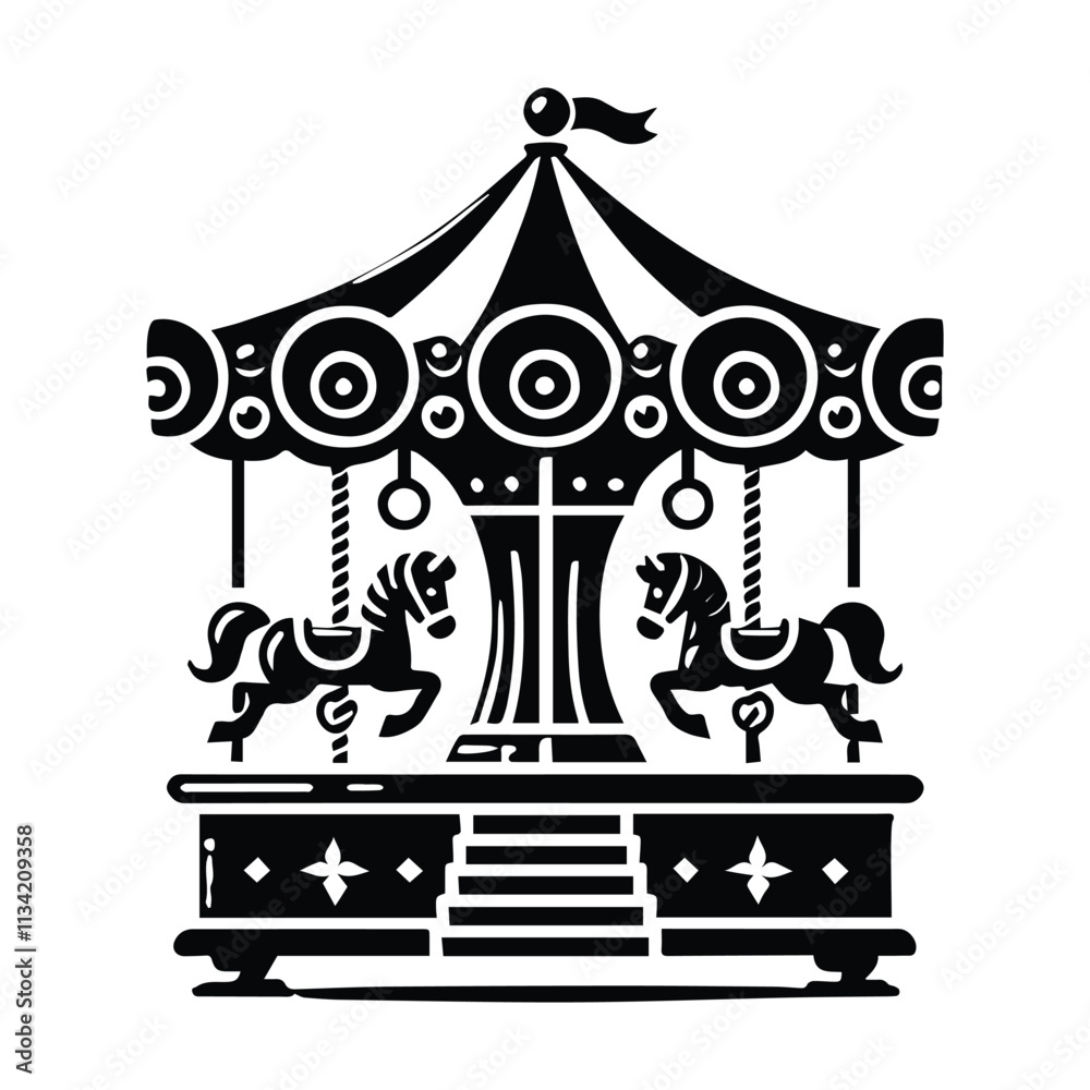 carousel icon, amusement park, on transparent background vector png