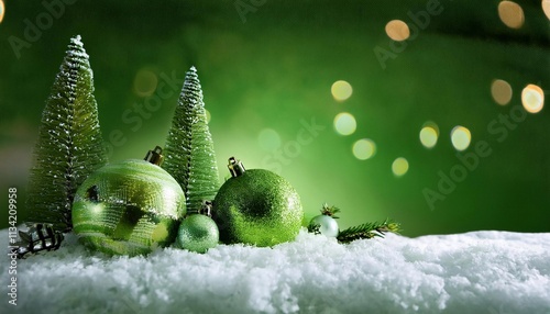 christmas tree toys on snow with space for text bright bokeh
