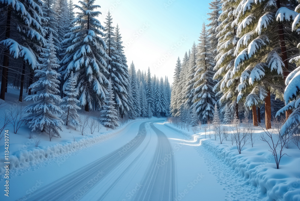 Obraz premium Snowy forest road