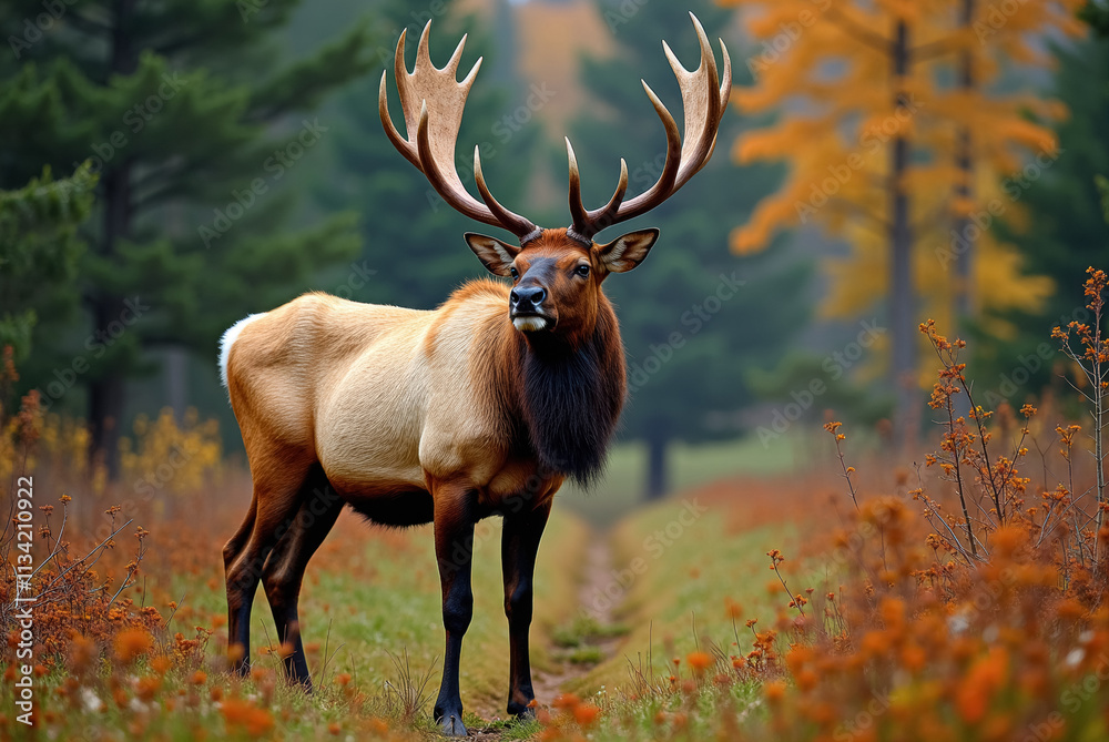 Autumnal elk in the forest Autumnal elk in the forest