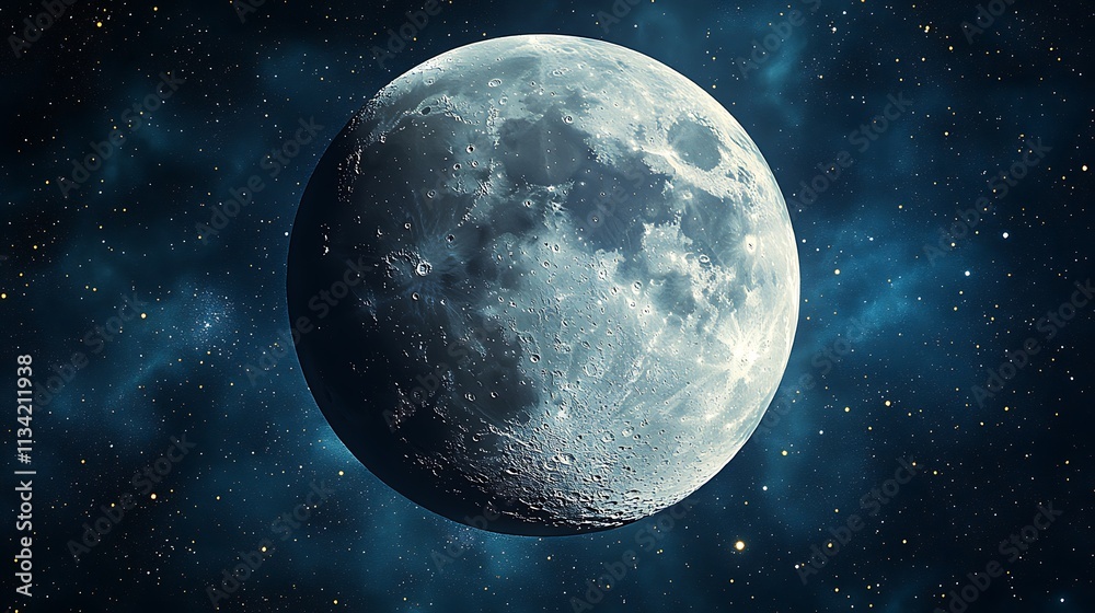 Fototapeta premium A gibbous moon shines brightly against a dark starry sky