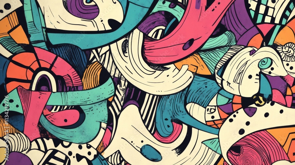 Obraz premium Colorful Abstract Illustration with Vibrant Swirls and Shapes