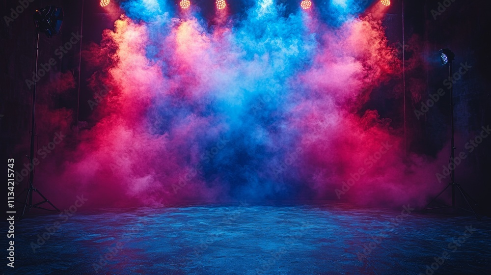 Fototapeta premium Vivid pink and blue smoke in a dramatic setting