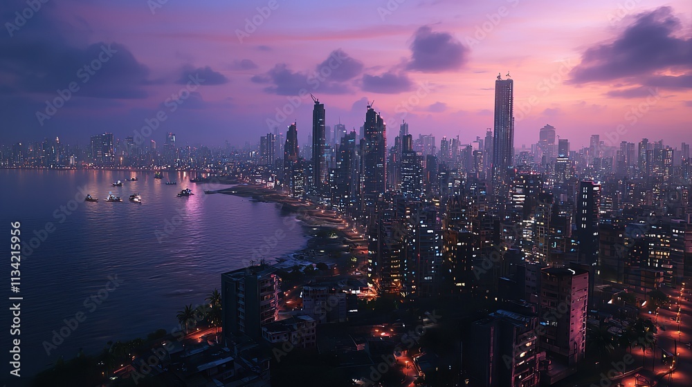 Fototapeta premium Mumbai Cityscape Turning Purple at Dusk