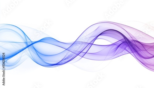 Abstract blue and purple wavy smoke design on white background.