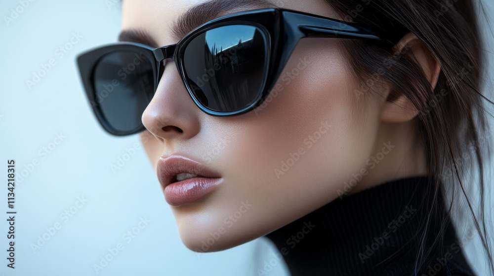 Stylish woman in black sunglasses with a sharp look Stylish woman in black sunglasses with a sharp look