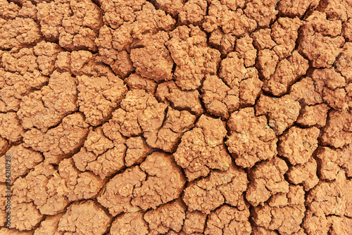 Drought problem, Dry cracks forming a specific pattern in clay soil. Natural background. Global climate change. Water crisis. Soil cracking. Sandy soil. Sandy soil. Topography.  photo