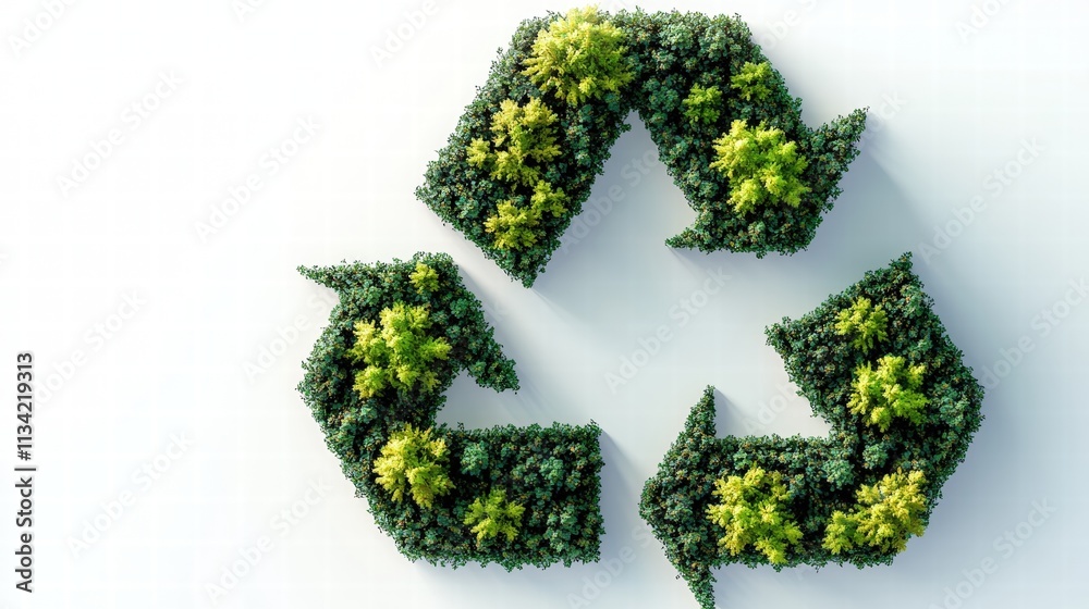 Green Recycling Symbol with Lush Greenery and Natural Elements for Eco-Friendly Initiatives Green Recycling Symbol with Lush Greenery and Natural Elements for Eco-Friendly Initiatives
