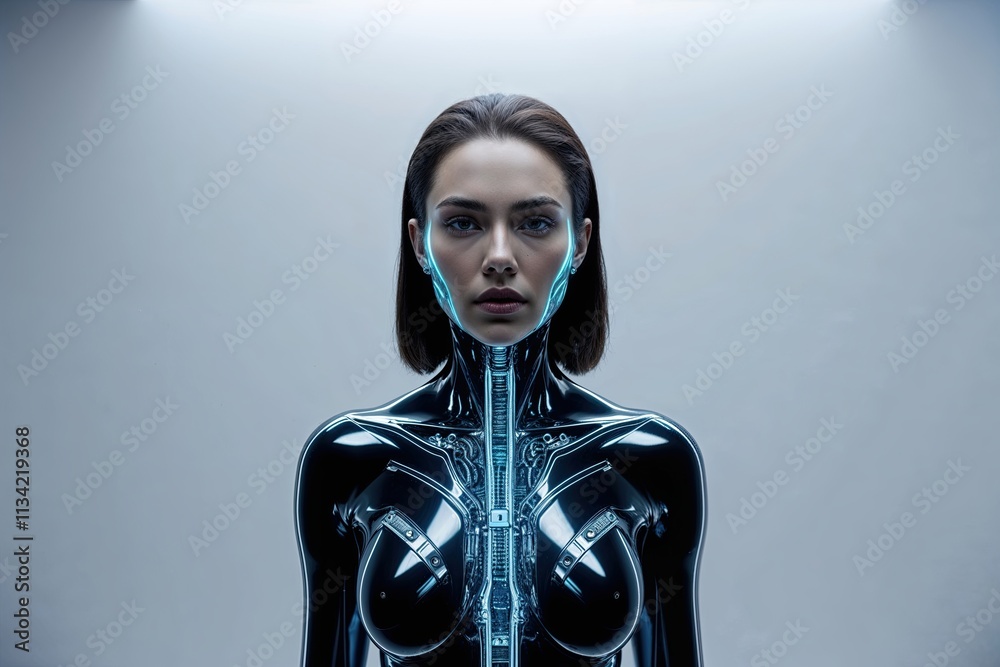 Futuristic Cybernetic Woman Design on White Background Showcasing Advanced Digital Artistry Futuristic Cybernetic Woman Design on White Background Showcasing Advanced Digital Artistry