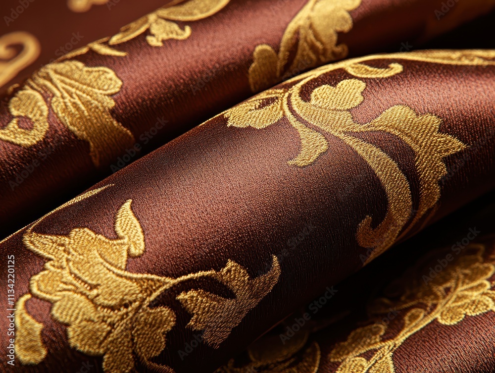 Luxurious Brown and Gold Damask Fabric Texture Close Up Detailed Shot High-Resolution Image Luxurious Brown and Gold Damask Fabric Texture Close Up Detailed Shot High-Resolution Image