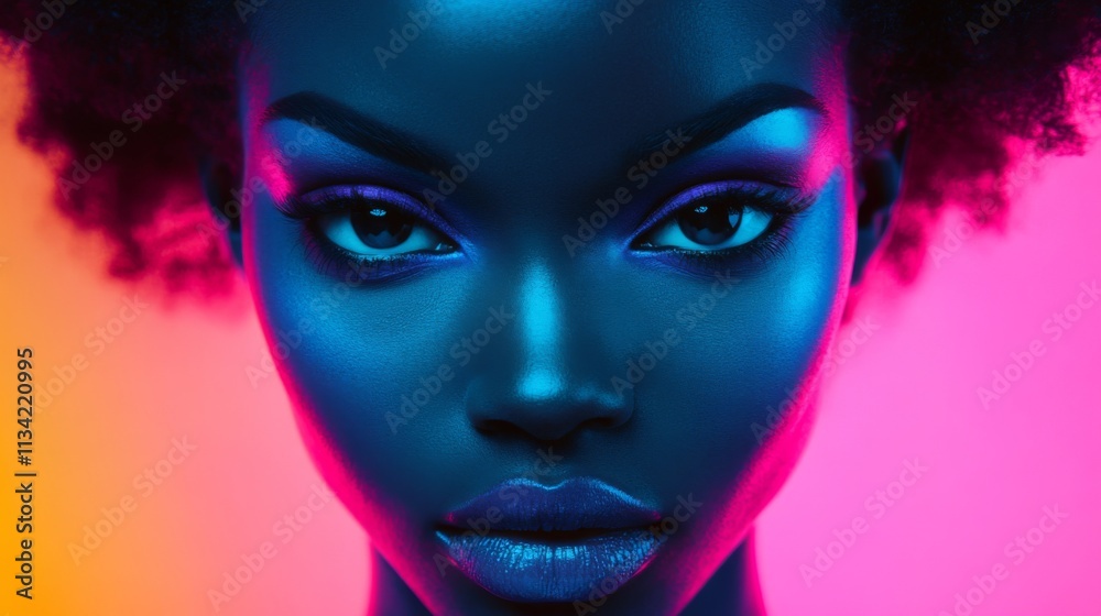 Closeup portrait of a woman with vibrant pink lighting Closeup portrait of a woman with vibrant pink lighting