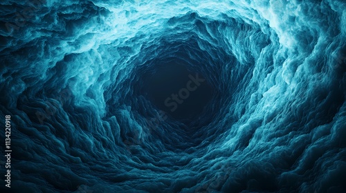 A swirling, deep blue vortex appears to draw the viewer into its depths, creating a mysterious and immersive underwater atmosphere.