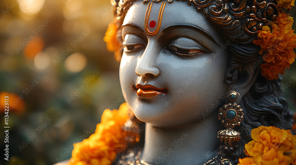 Close-up of a Lord Krishna statue with a divine feel, capturing the serene and spiritual essence, perfect for showcasing religious art and cultural symbolism.
Close-up of a Lord Krishna statue with a divine feel, capturing the serene and spiritual essence, perfect for showcasing religious art and cultural symbolism.