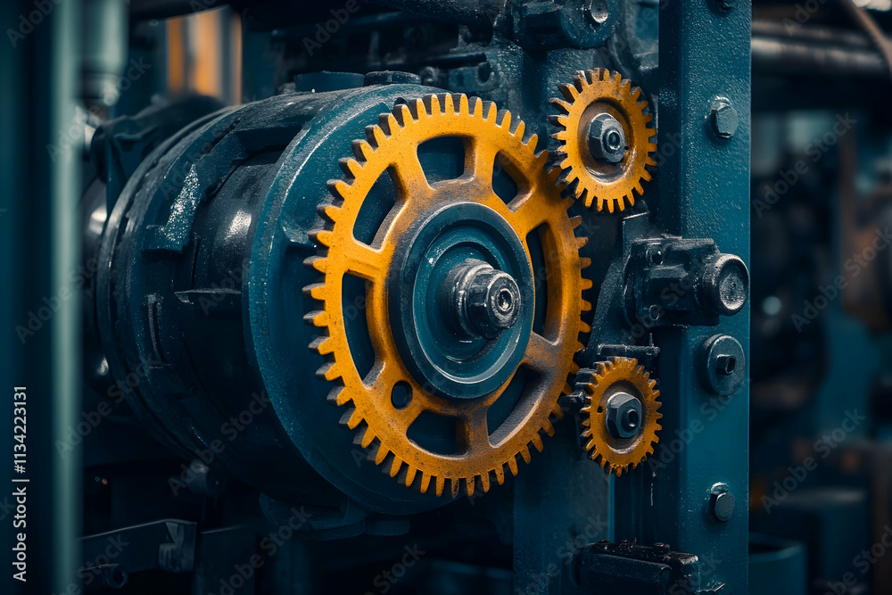 Rustic gears on industrial machine captured in macro photography Rustic gears on industrial machine captured in macro photography