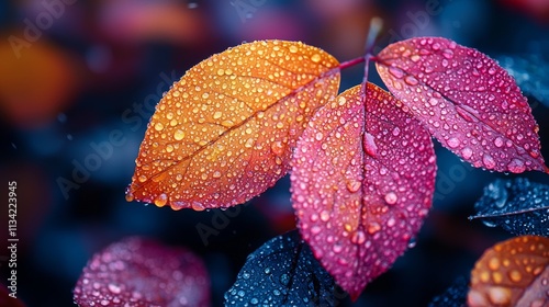 Colorful autumn leaves with water droplets