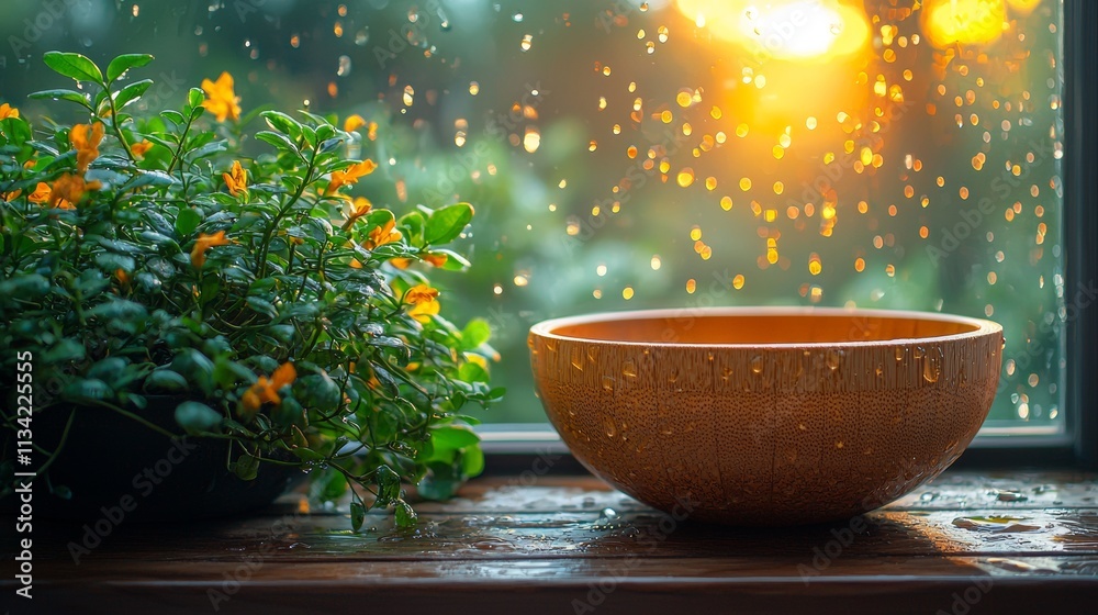 Bowl on a windowsill with natural sunlight Bowl on a windowsill with natural sunlight