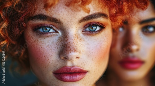 Close-up portrait of a red-haired woman with bright freckles