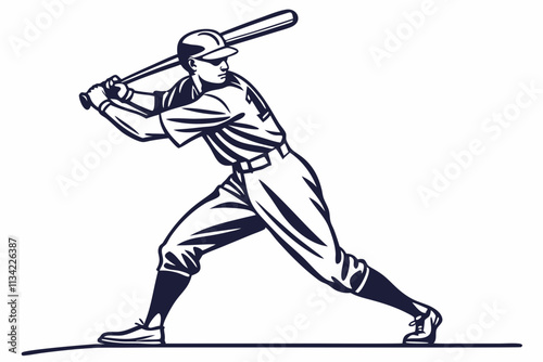 Baseball Player Batting, Classic batter stance, bat swung backward, ready to strike vector silhouette on a white background