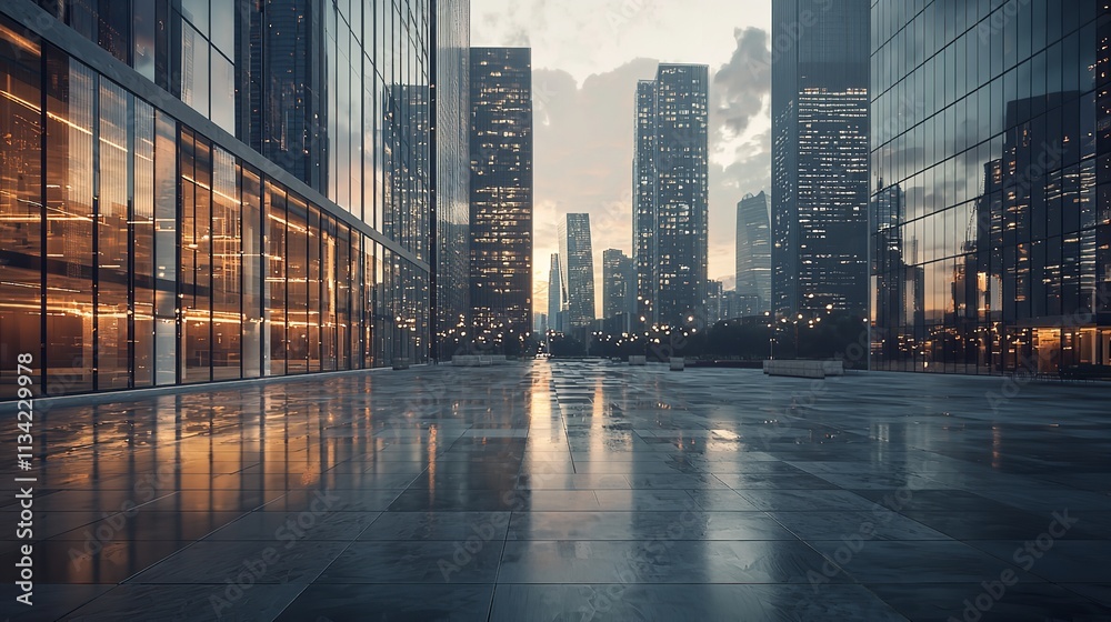 Panoramic Skyline with Modern Business Office Buildings Panoramic Skyline with Modern Business Office Buildings