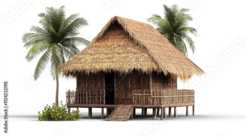 Obraz na płótnie Traditional Filipino Nipa Hut Isolated on Transparent or White Background w salonie