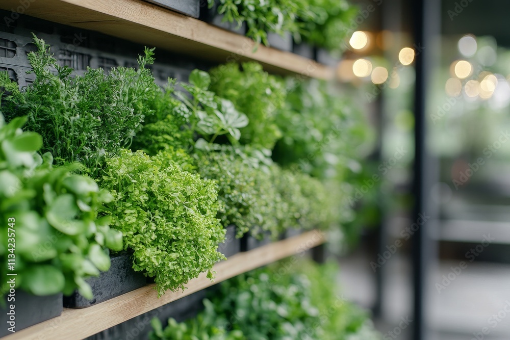 Fresh herbs growing in a modern indoor garden with soft lighting Fresh herbs growing in a modern indoor garden with soft lighting