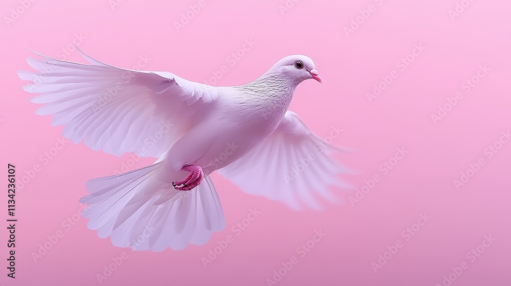 White dove in flight against pink background. White dove in flight against pink background.