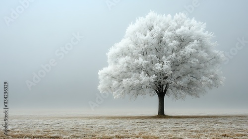 Frosty Winter Tree in a Foggy Field