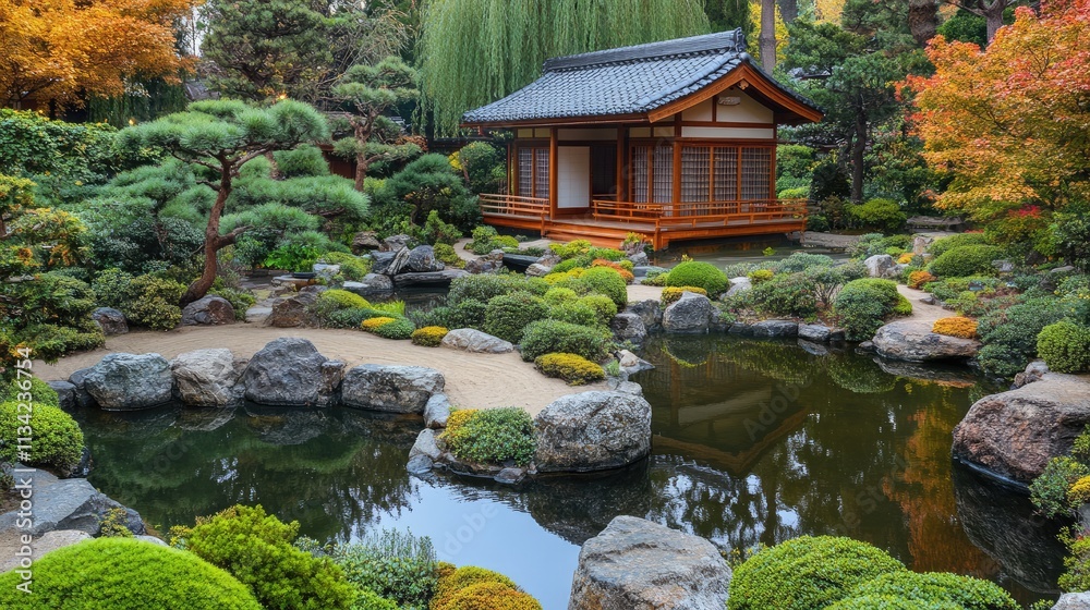 Traditional Japanese House Garden With Pond Traditional Japanese House Garden With Pond